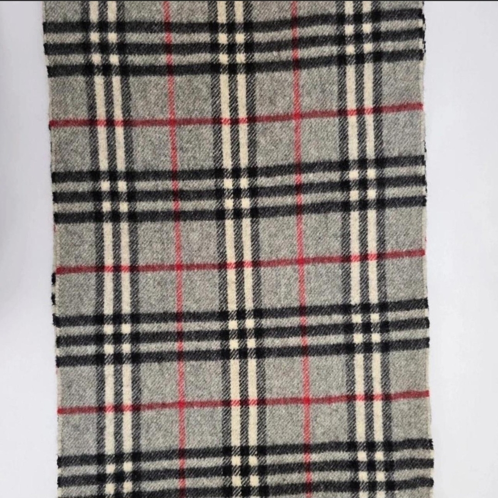 Vintage Burberrys Of London Gray and Red Plaid Wool Fabric Scarf - Picture 5 of 5